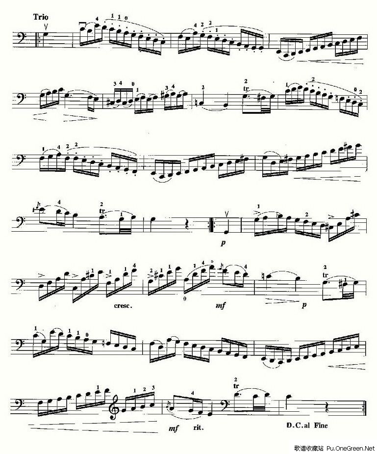 小步舞曲(莫扎特作曲版、大提琴独奏谱)