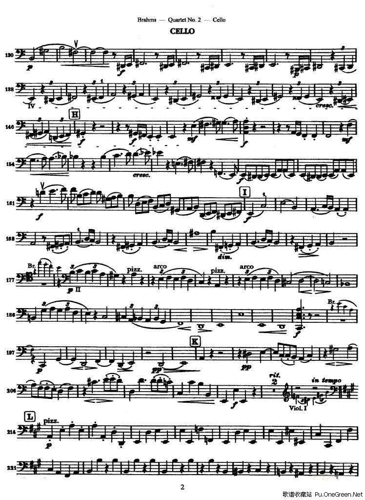 勃拉姆斯《Quartet No.2》Op.51(大提琴谱)